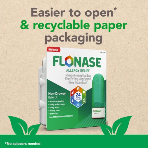 Flonase Allergy Relief Nasal Spray, 24 Hour Non Drowsy Allergy Medicine, Metered Nasal Spray - 144 Sprays (Pack of 2) - Fall and Seasonal Allergy Relief